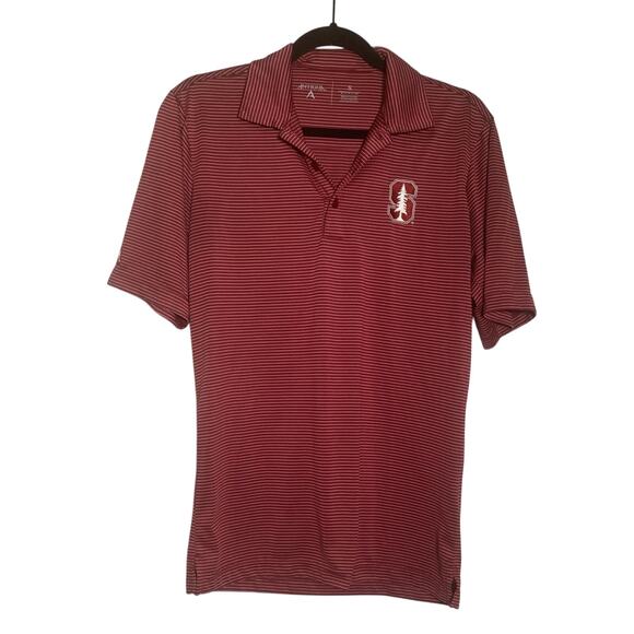 Antigua Stanford University Men Red Stripe Polo Shirt SZ Small Golf - Picture 1 of 5